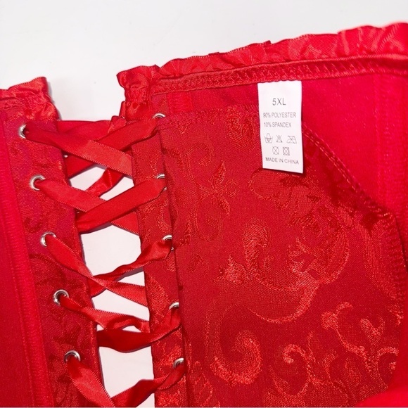 Red Satin Women’s Plus Size Brocade Pin-Up Sexy Gothic Lingerie Adjustable Sz 5X - Picture 4 of 6